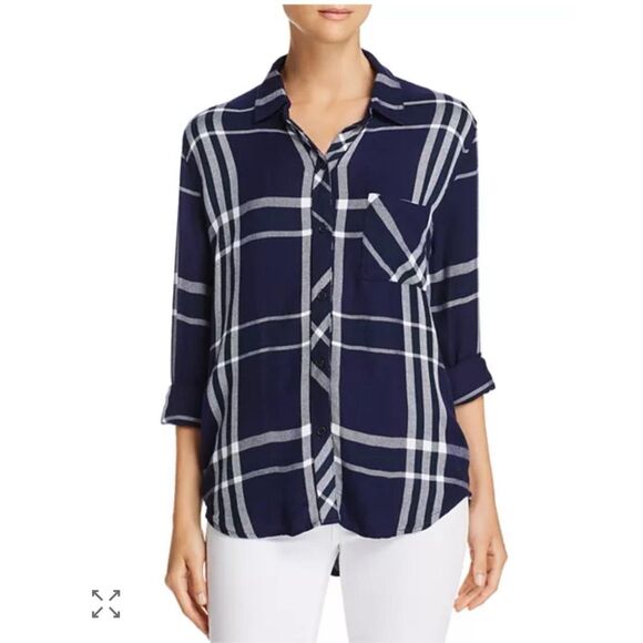 Rails Hunter Plaid Button Down Shirt in Navy Blue White Medium - Picture 1 of 7